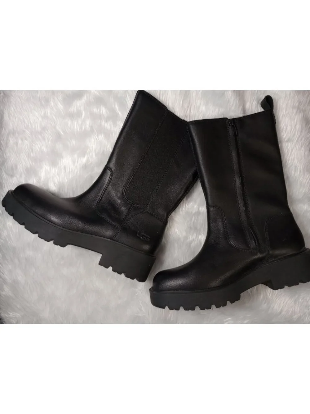 New Women's Black Ugg Boots Leather Biker Moto Waterproof Size 8.5